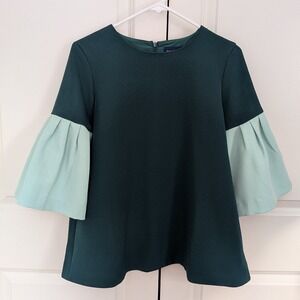 Tuckernuck Avon Lane Harper Bell Sleeve Blouse Top Teal Green Women's XS
